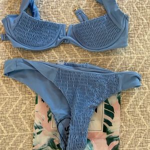 SHEIN blue bikini set v cut top and bottoms NWT